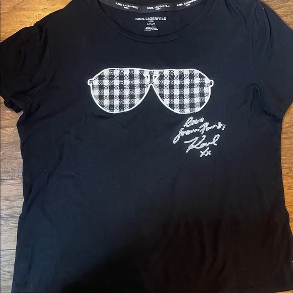 Karl Lagerfeld Black Buffalo Check Sunglasses T-Shirt - Picture 3 of 4